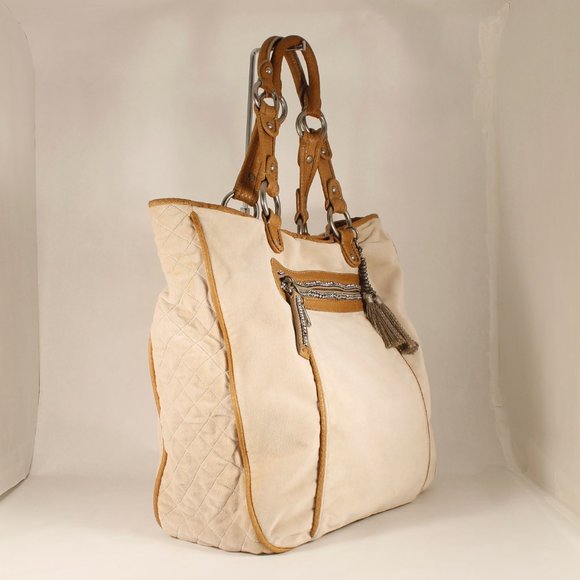 JUICY COUTURE Beige Velour Satchel, Large, Rhinestones, Tassel, Gently Used - Picture 8 of 16